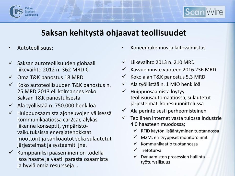 000 henkilöä Huippuosaamista ajoneuvojen välisessä kommunikaatiossa car2car, älykäs liikenne konseptit, ympäristövaikutuksissa energiatehokkaat moottorit ja sähköautot sekä sulautetut järjestelmät ja