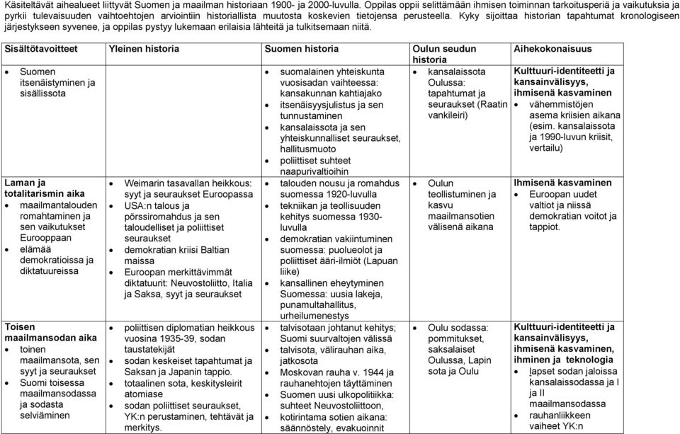 Kyky sijoittaa n tapahtumat kronologiseen järjestykseen syvenee, ja oppilas pystyy lukemaan erilaisia lähteitä ja tulkitsemaan niitä.