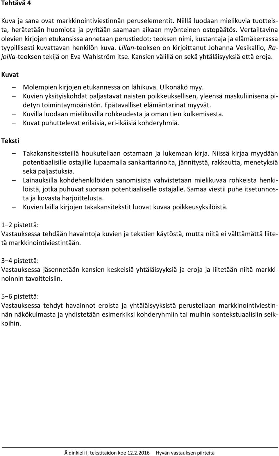 Lillan teoksen on kirjoittanut Johanna Vesikallio, Rajoilla teoksen tekijä on Eva Wahlström itse. Kansien välillä on sekä yhtäläisyyksiä että eroja. Kuvat Molempien kirjojen etukannessa on lähikuva.