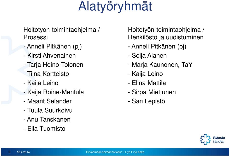 Anu Tanskanen - Eila Tuomisto Hoitotyön toimintaohjelma / Henkilöstö ja uudistuminen - Anneli Pitkänen