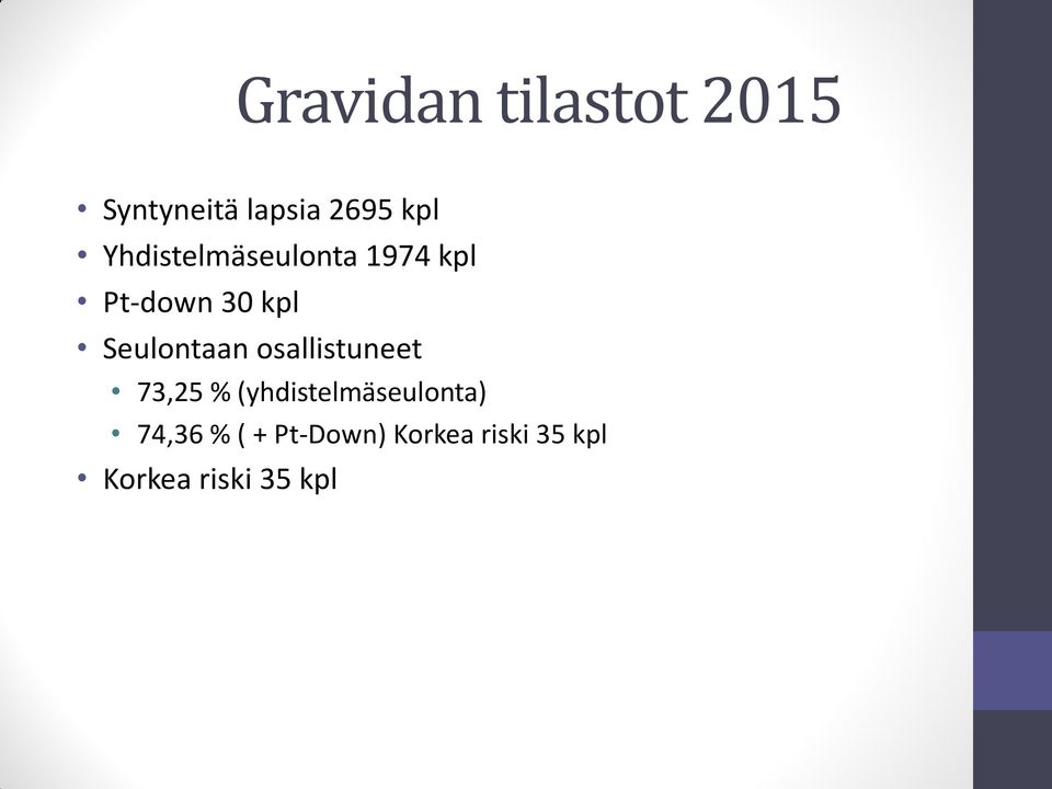 Seulontaan osallistuneet 73,25 %