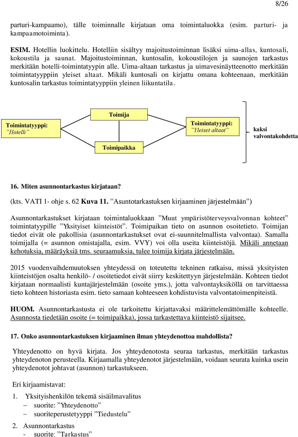 Uima-altaan tarkastus ja uimavesinäytteenotto merkitään toimintatyyppiin yleiset altaat.