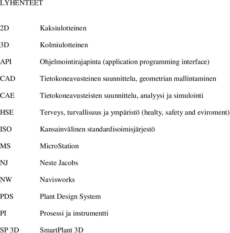 suunnittelu, analyysi ja simulointi Terveys, turvallisuus ja ympäristö (healty, safety and eviroment)