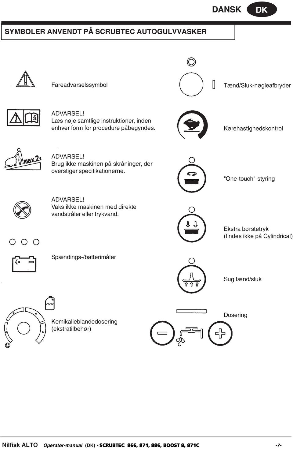 Brug ikke maskinen på skråninger, der overstiger specifikationerne. "One-touch"-styring ADVARSEL!