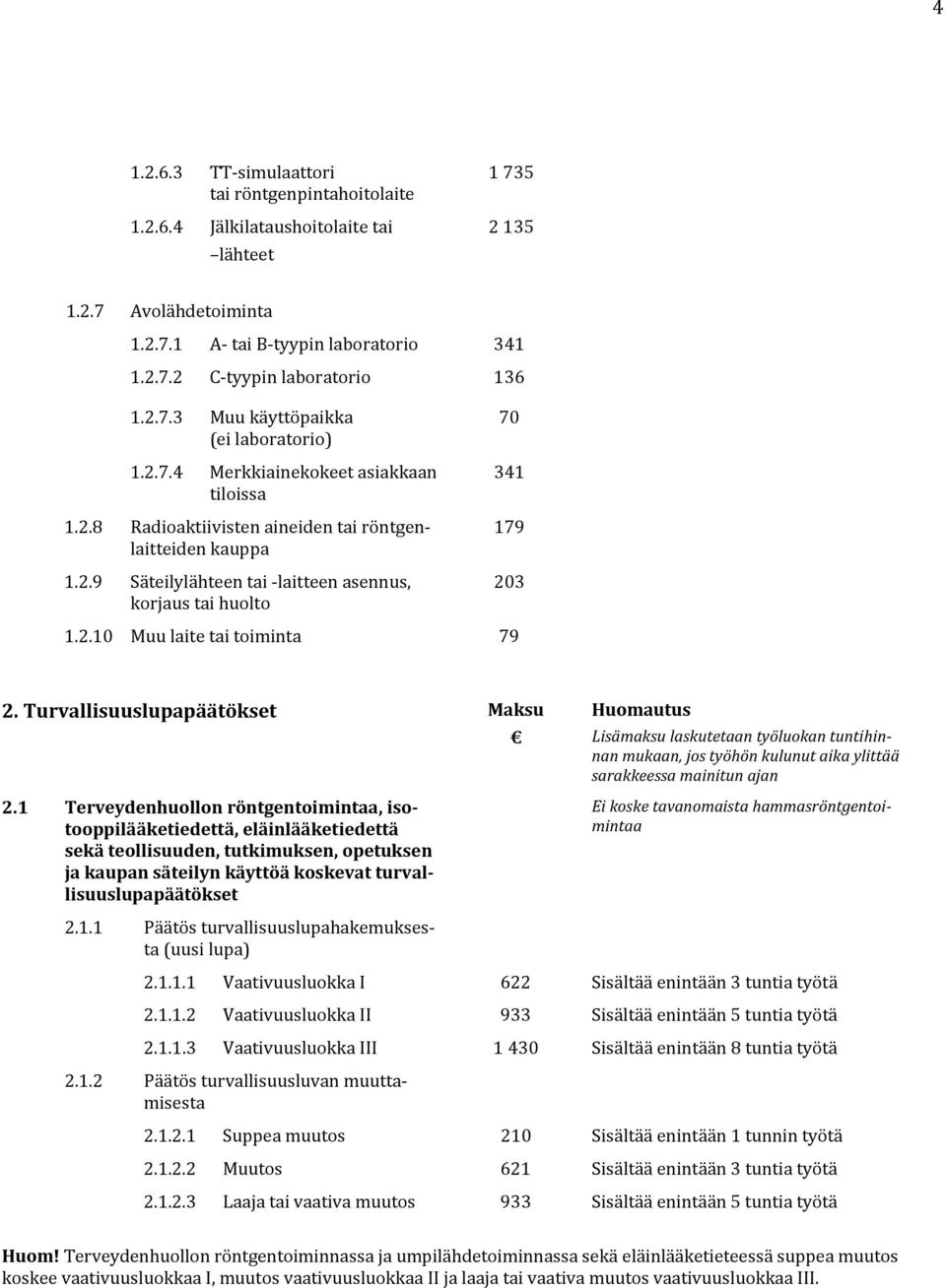 2.10 Muu laite tai toiminta 79 2. Turvallisuuslupapäätökset Maksu 2.