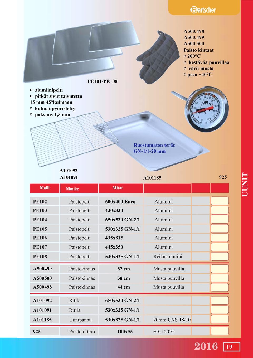 Paistopelti 430x330 Alumiini PE104 Paistopelti 650x530 GN-2/1 Alumiini PE105 Paistopelti 530x325 GN-1/1 Alumiini PE106 Paistopelti 435x315 Alumiini PE107 Paistopelti 445x350 Alumiini PE108