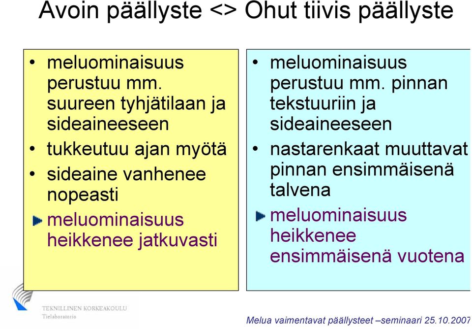 meluominaisuus heikkenee jatkuvasti meluominaisuus perustuu mm.