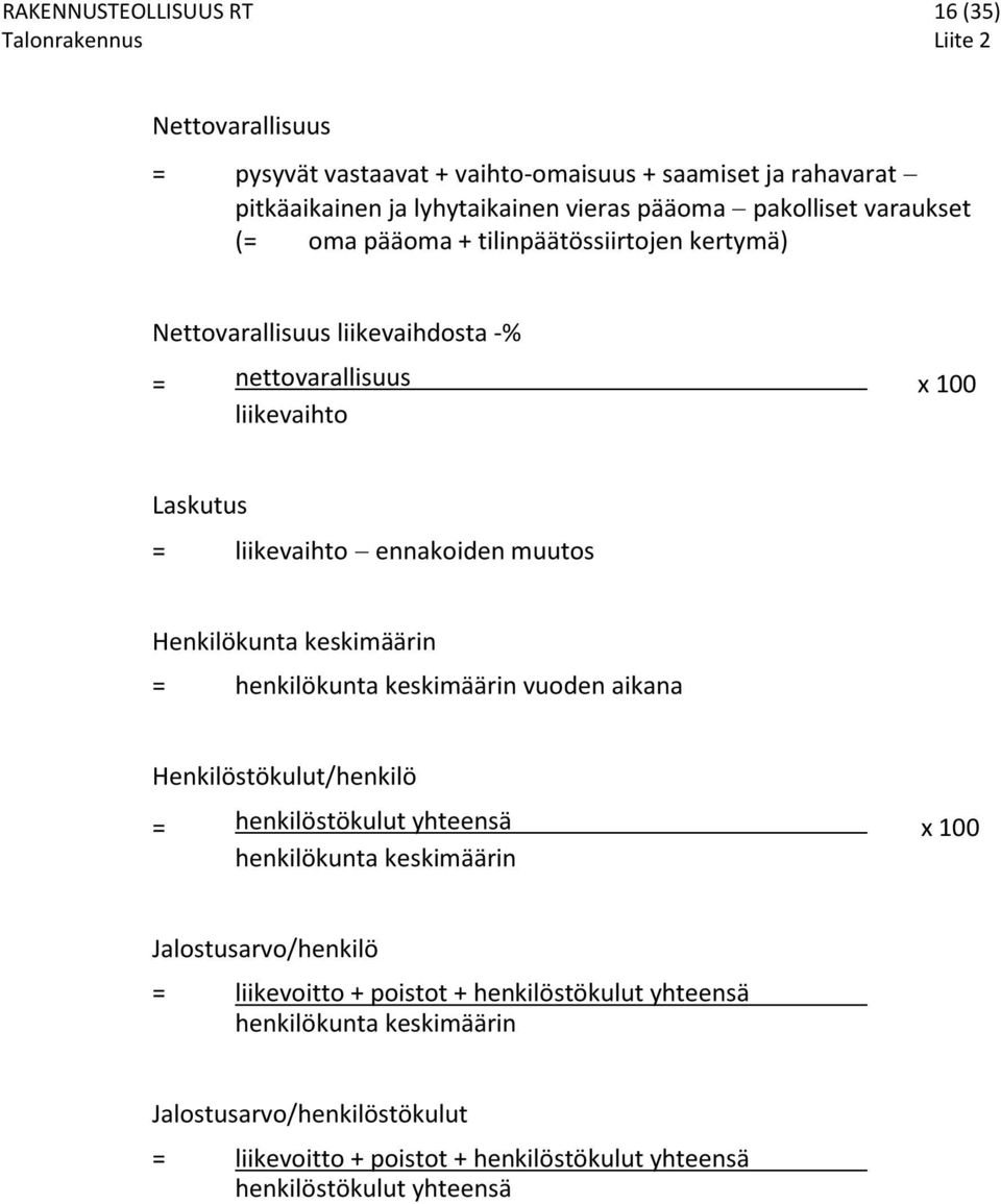 muutos Henkilökunta keskimäärin = henkilökunta keskimäärin vuoden aikana Henkilöstökulut/henkilö = henkilöstökulut yhteensä x 100 henkilökunta keskimäärin Jalostusarvo/henkilö