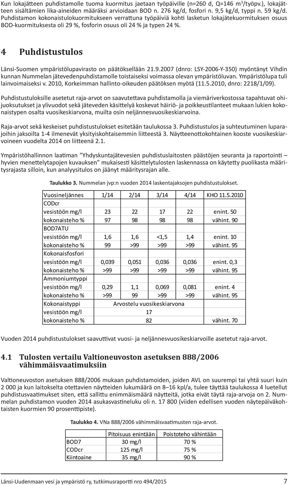 4 Puhdistustulos Länsi-Suomen ympäristölupavirasto on päätöksellään 21.9.