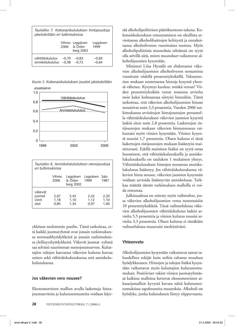 Kuluttajien tulojen kasvaessa väkevien kulutus kasvaa eniten sekä vähittäiskulutuksessa että anniskelukulutuksessa. Jos väkevien vero nousee?