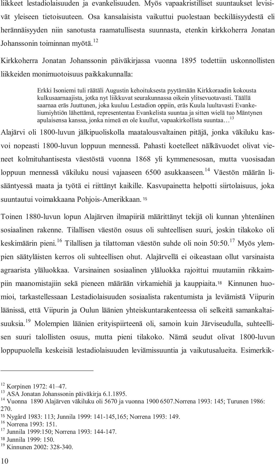 12 Kirkkoherra Jonatan Johanssonin päiväkirjassa vuonna 1895 todettiin uskonnollisten liikkeiden monimuotoisuus paikkakunnalla: Erkki Isoniemi tuli räätäli Augustin kehoituksesta pyytämään