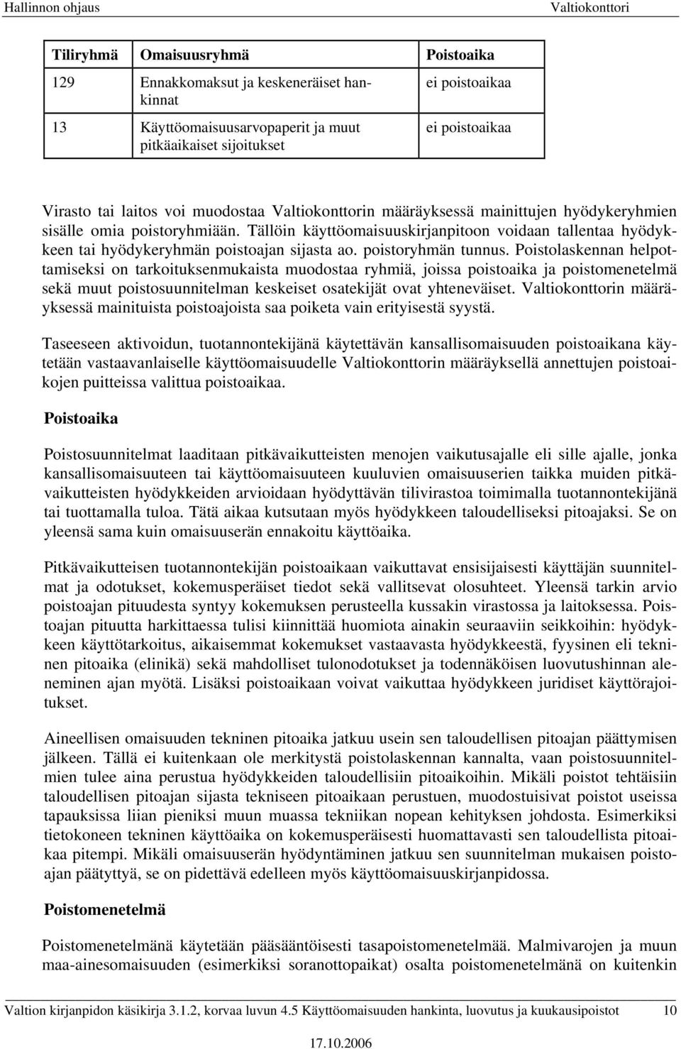 poistoryhmän tunnus. Poistolaskennan helpottamiseksi on tarkoituksenmukaista muodostaa ryhmiä, joissa poistoaika ja poistomenetelmä sekä muut poistosuunnitelman keskeiset osatekijät ovat yhteneväiset.