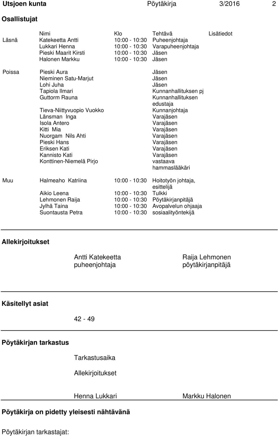 Tieva-Niittyvuopio Vuokko Kunnanjohtaja Länsman Inga Varajäsen Isola Antero Varajäsen Kitti Mia Varajäsen Nuorgam Nils Ahti Varajäsen Pieski Hans Varajäsen Eriksen Kati Varajäsen Kannisto Kati