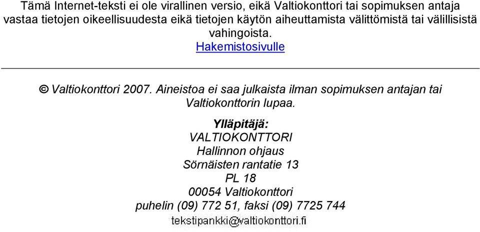 Hakemistosivulle Valtiokonttori 2007.