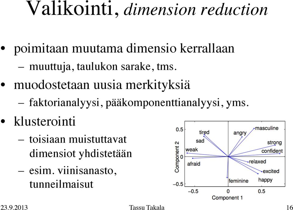 muodostetaan uusia merkityksiä faktorianalyysi, pääkomponenttianalyysi,