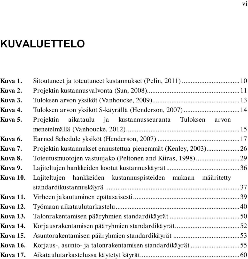 .. 13 Tuloksen arvon yksiköt S-käyrällä (Henderson, 2007)... 14 Projektin aikataulu ja kustannusseuranta Tuloksen arvon menetelmällä (Vanhoucke, 2012)... 15 Earned Schedule yksiköt (Henderson, 2007).