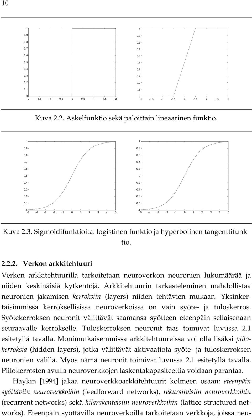 2.2.2. Verkon arkkitehtuuri Verkon arkkitehtuurilla tarkoitetaan neuroverkon neuronien lukumäärää ja niiden keskinäisiä kytkentöjä.