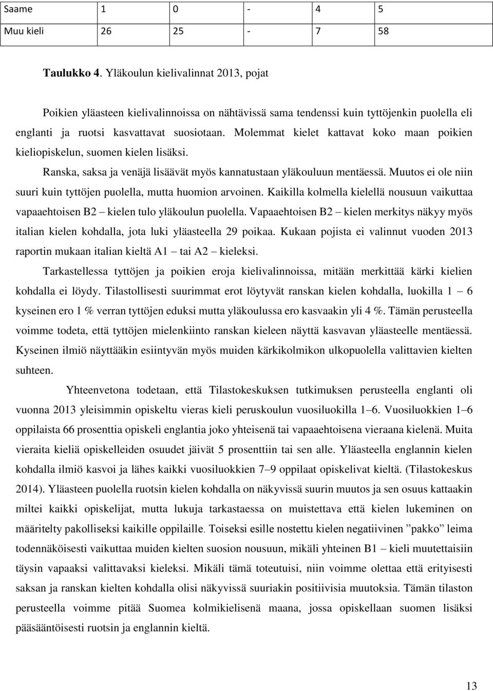 Molemmat kielet kattavat koko maan poikien kieliopiskelun, suomen kielen lisäksi. Ranska, saksa ja venäjä lisäävät myös kannatustaan yläkouluun mentäessä.