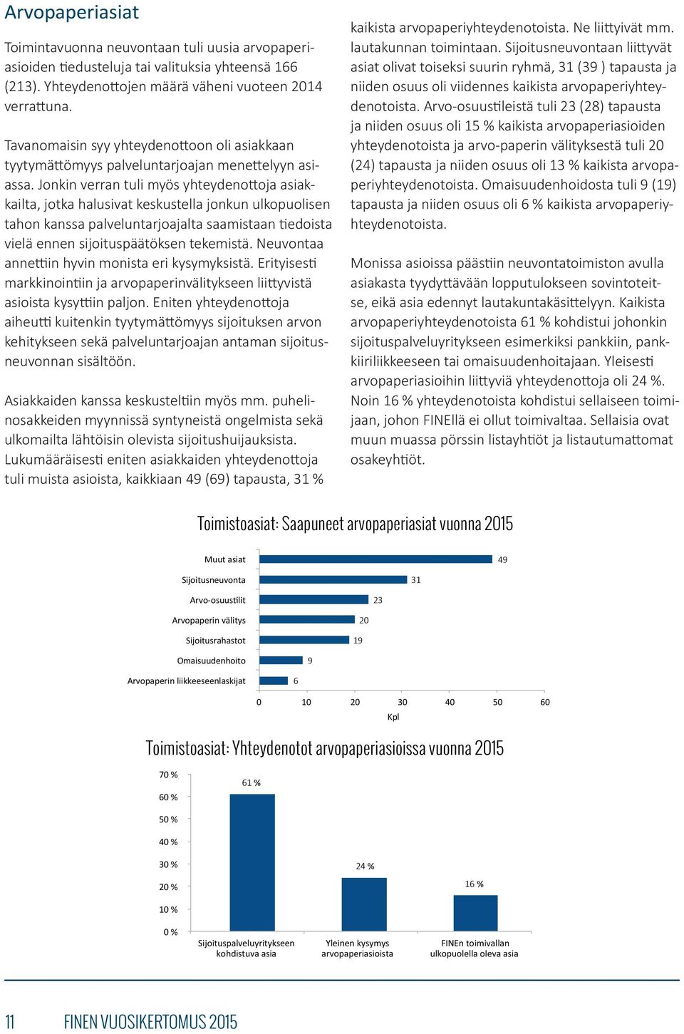 Jonkin verran tuli myös yhteydenottoja asiakkailta, jotka halusivat keskustella jonkun ulkopuolisen tahon kanssa palveluntarjoajalta saamistaan tiedoista vielä ennen sijoituspäätöksen tekemistä.