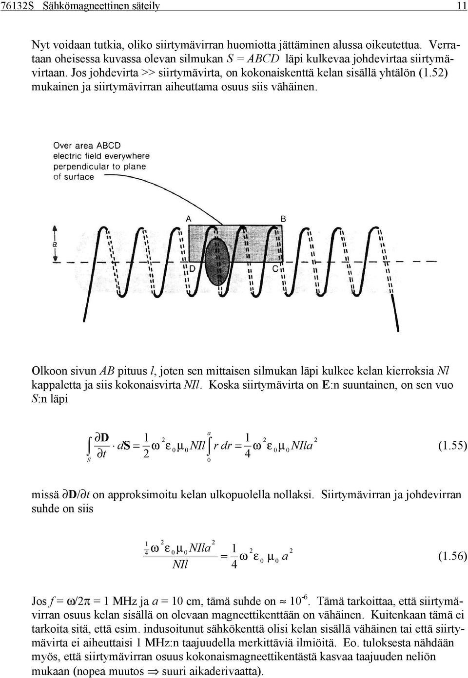 Okoon sivun AB pituus jotn sn mittaisn simukan äpi kuk kan kirroksia N kappatta ja siis kokonaisvirta NI. Koska siirtmävirta on E:n suuntainn on sn vuo :n äpi D a d ω ε NI dr t r ω ε 4 NIa.