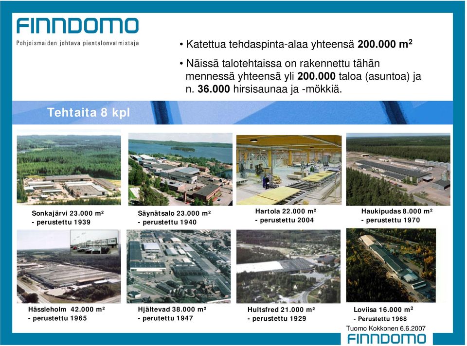 000 m² - perustettu 1939 Säynätsalo 23.000 m² - perustettu 1940 Hartola 22.000 m² - perustettu 2004 Haukipudas 8.