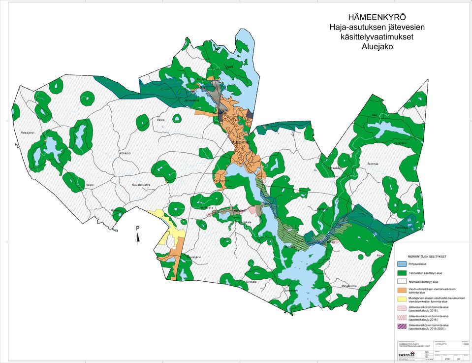 Normaalikäsittelyn alue Metsäkulma Jumesniemi Vesihuoltolaitoksen viemäriverkoston toiminta-alue Mustajärven alueen vesihuolto-osuuskunnan viemäriverkoston toiminta-alue Jätevesiverkoston