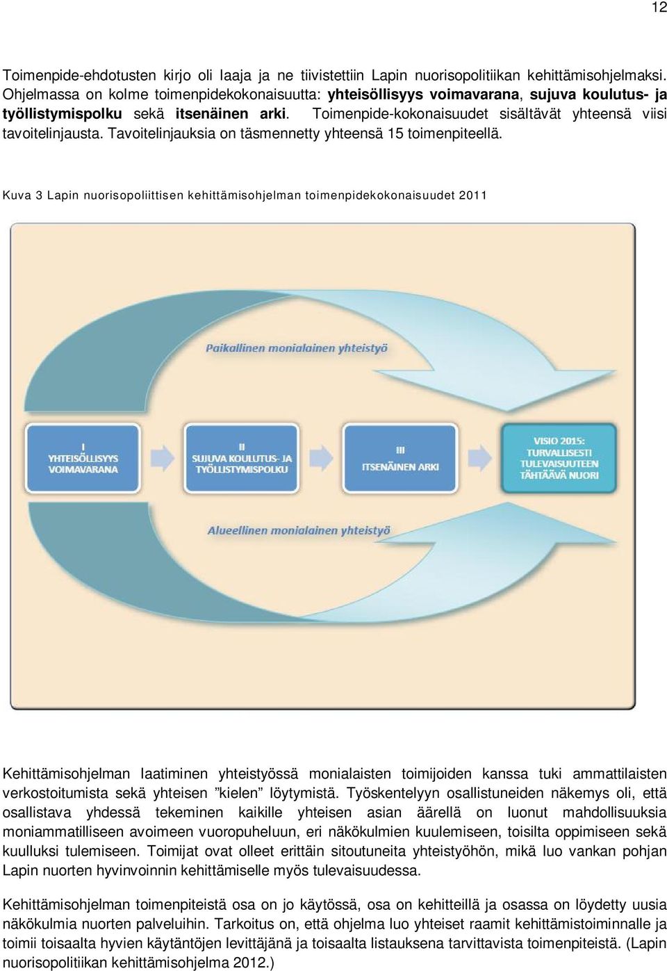 Toimenpide-kokonaisuudet sisältävät yhteensä viisi tavoitelinjausta. Tavoitelinjauksia on täsmennetty yhteensä 15 toimenpiteellä.