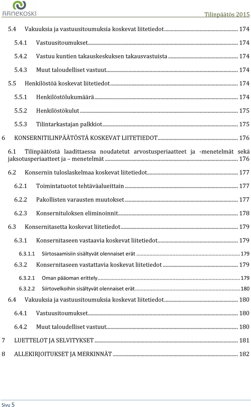 1 Tilinpäätöstä laadittaessa noudatetut arvostusperiaatteet ja -menetelmät sekä jaksotusperiaatteet ja menetelmät... 176 6.2 Konsernin tuloslaskelmaa koskevat liitetiedot... 177 6.2.1 Toimintatuotot tehtäväalueittain.