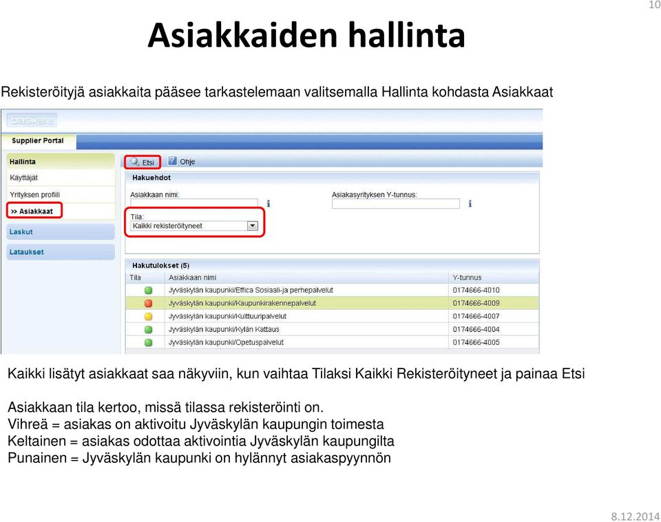 Asiakkaan tila kertoo, missä tilassa rekisteröinti on.
