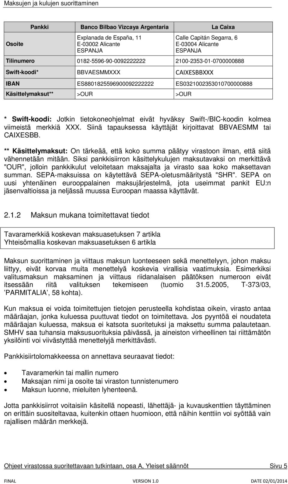 Swift-/BIC-koodin kolmea viimeistä merkkiä XXX. Siinä tapauksessa käyttäjät kirjoittavat BBVAESMM tai CAIXESBB.