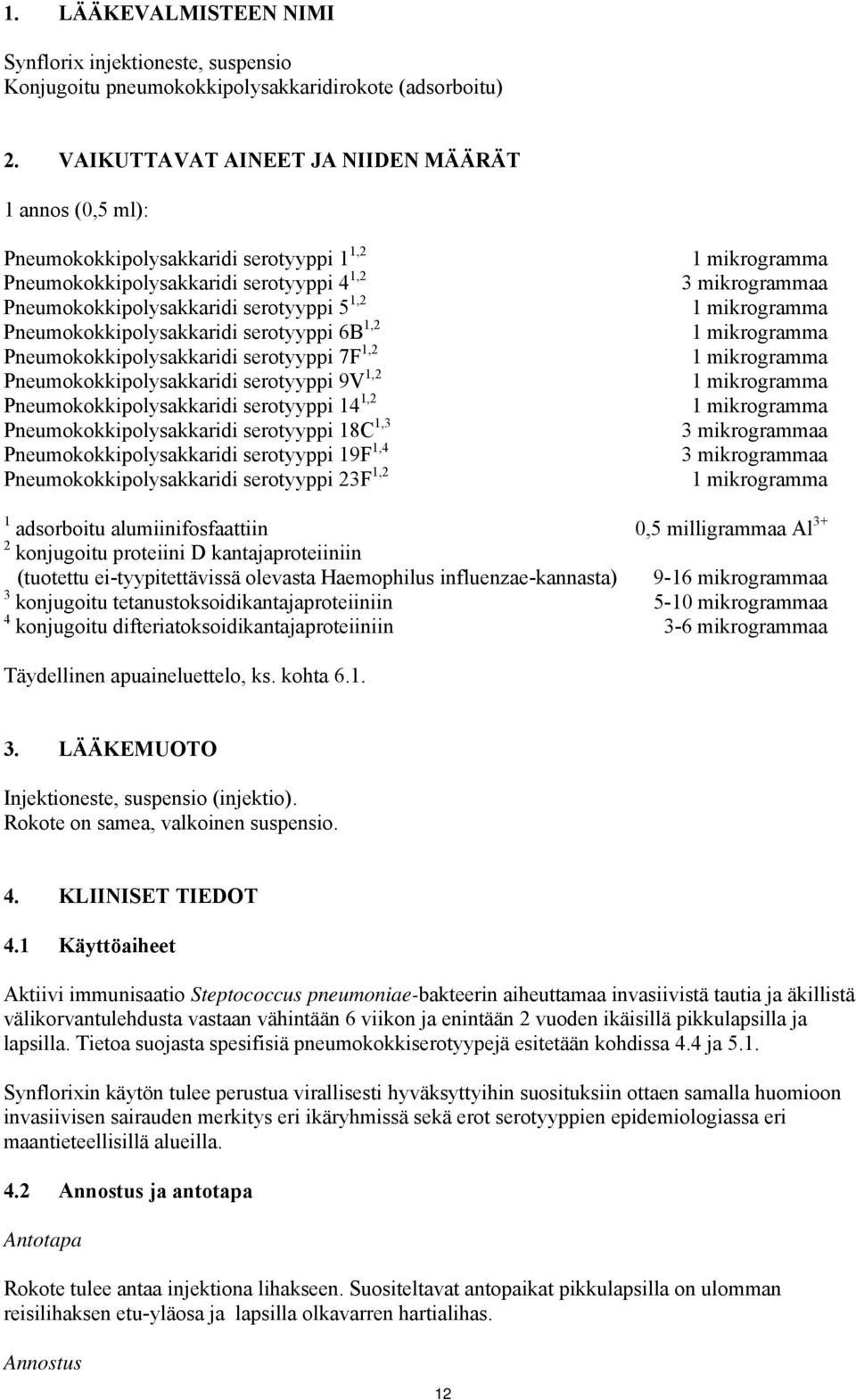 Pneumokokkipolysakkaridi serotyyppi 6B 1,2 Pneumokokkipolysakkaridi serotyyppi 7F 1,2 Pneumokokkipolysakkaridi serotyyppi 9V 1,2 Pneumokokkipolysakkaridi serotyyppi 14 1,2 Pneumokokkipolysakkaridi