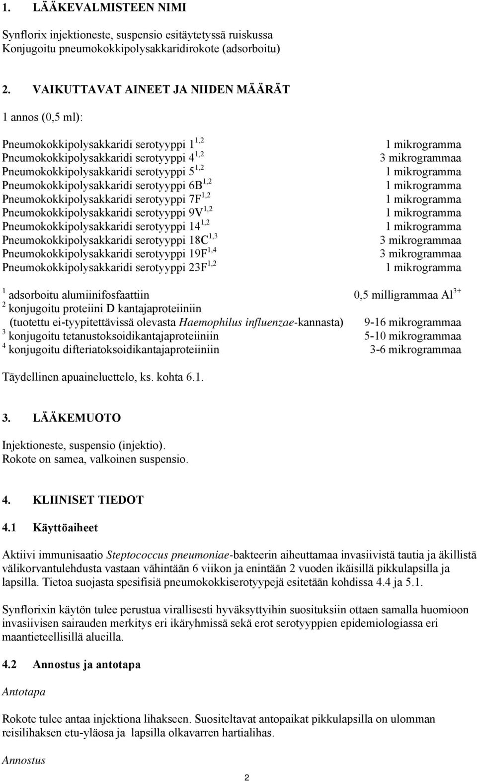 Pneumokokkipolysakkaridi serotyyppi 6B 1,2 Pneumokokkipolysakkaridi serotyyppi 7F 1,2 Pneumokokkipolysakkaridi serotyyppi 9V 1,2 Pneumokokkipolysakkaridi serotyyppi 14 1,2 Pneumokokkipolysakkaridi