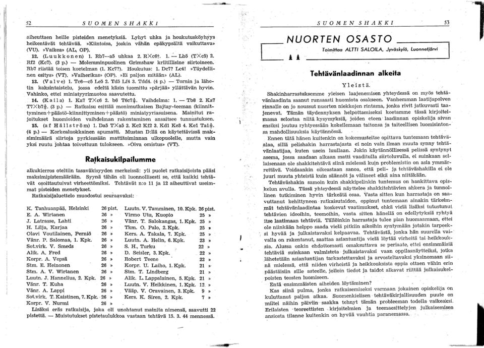 »Täydellinen esitys» (VT).»Vaiherikas» (OP).»Ei paljon mitään» (AL). 13. (VaI v e) 1. Tc6-c5 Le5 2. Td5 Lf4 3. Tdd4. (4 p.