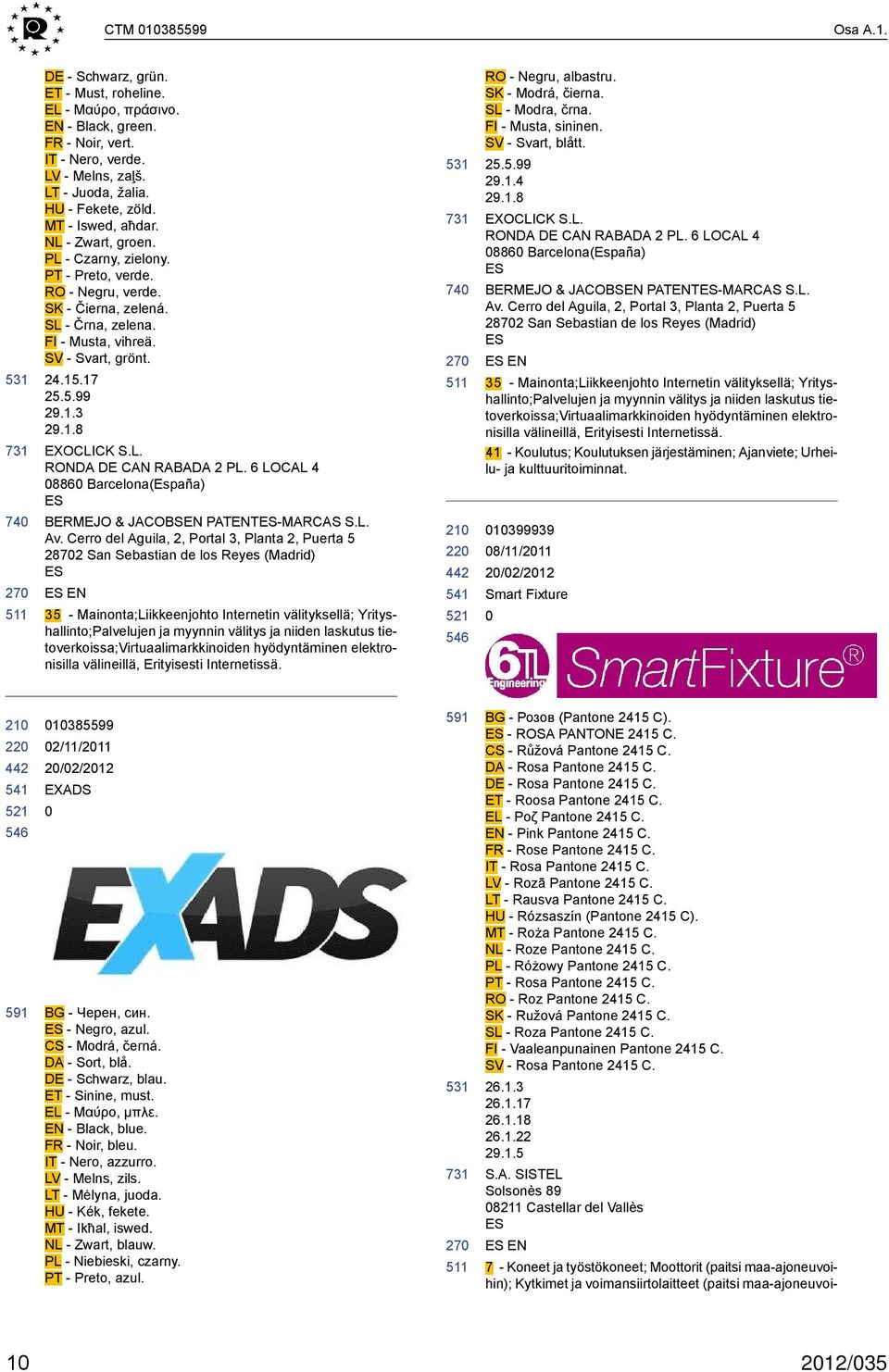 1.8 EXOCLICK S.L. RONDA CAN RABADA 2 PL. 6 LOCAL 4 886 Barcelona(España) BERMEJO & JACOBSEN PATENT-MARCAS S.L. Av.