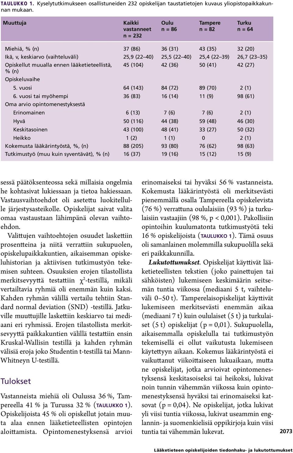 35) Opiskellut muualla ennen lääketieteellistä, 45 (14) 42 (36) 5 (41) 42 (27) (n) Opiskeluvaihe 5. vuosi 6.