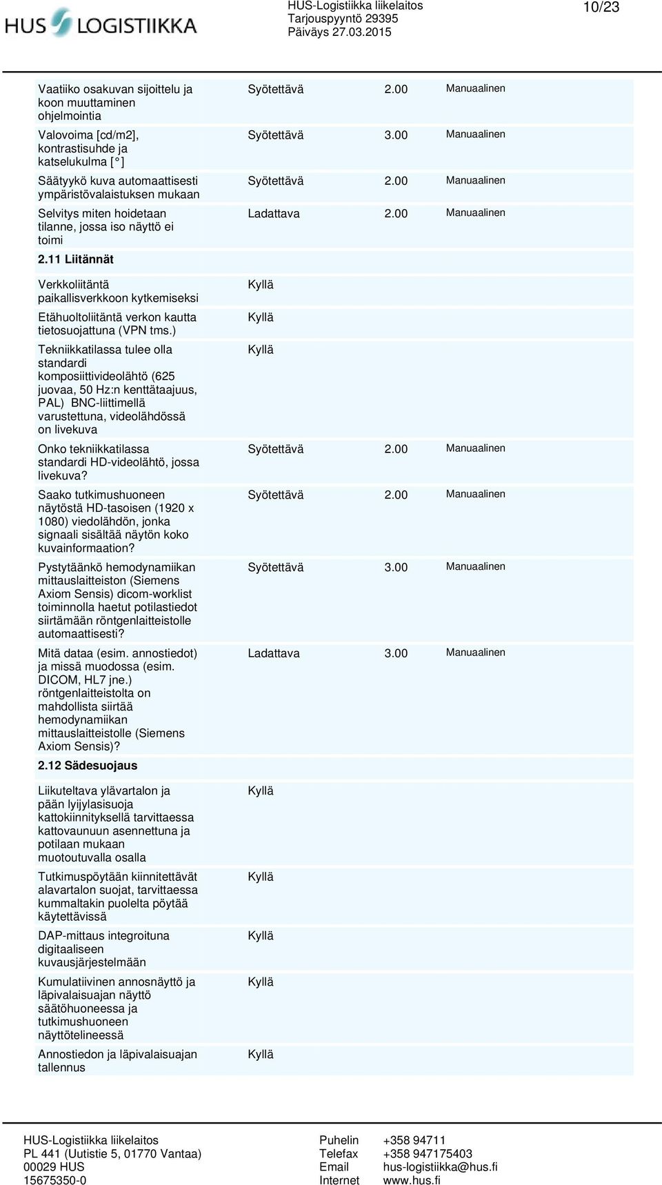 ) Tekniikkatilassa tulee olla standardi komposiittivideolähtö (625 juovaa, 50 Hz:n kenttätaajuus, PAL) BNC-liittimellä varustettuna, videolähdössä on livekuva Onko tekniikkatilassa standardi