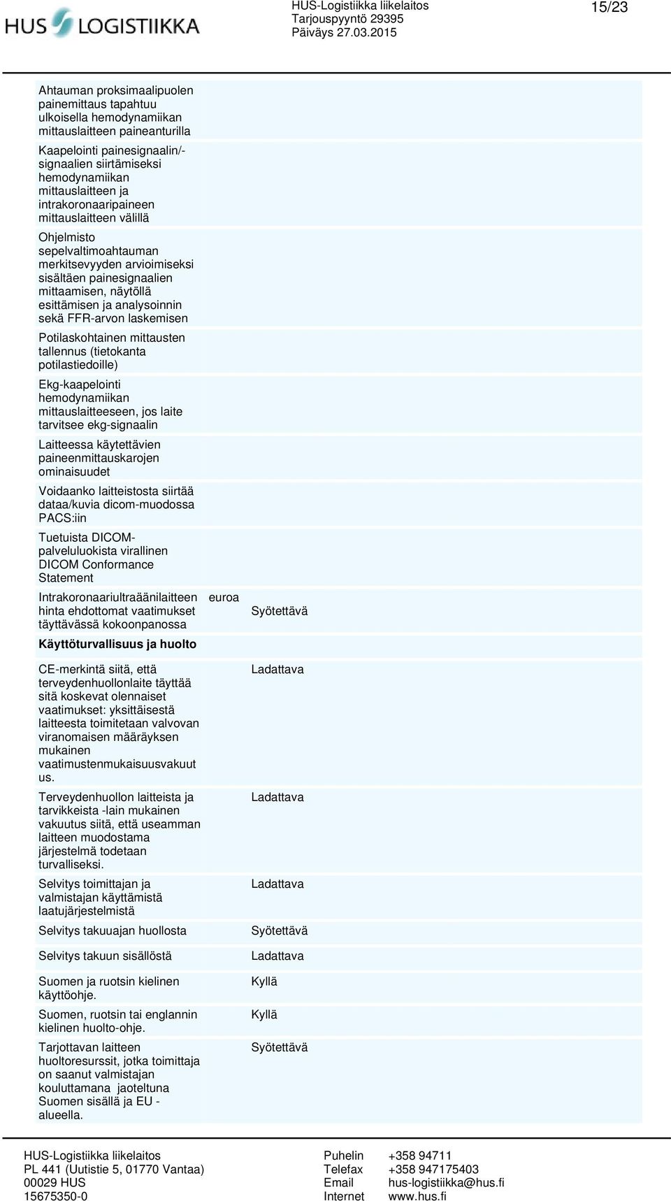 laskemisen Potilaskohtainen mittausten tallennus (tietokanta potilastiedoille) Ekg-kaapelointi hemodynamiikan mittauslaitteeseen, jos laite tarvitsee ekg-signaalin Laitteessa käytettävien