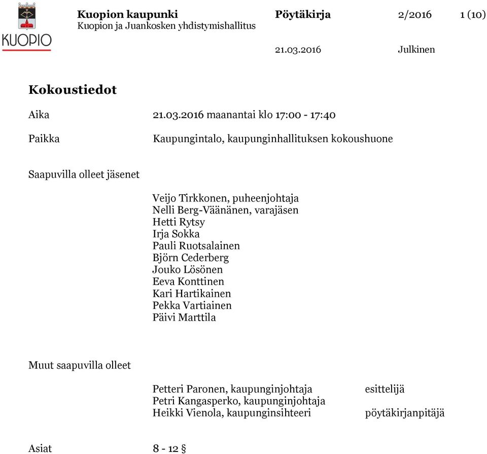 Irja Sokka Pauli Ruotsalainen Björn Cederberg Jouko Lösönen Eeva Konttinen Kari Hartikainen Pekka Vartiainen Päivi Marttila Muut