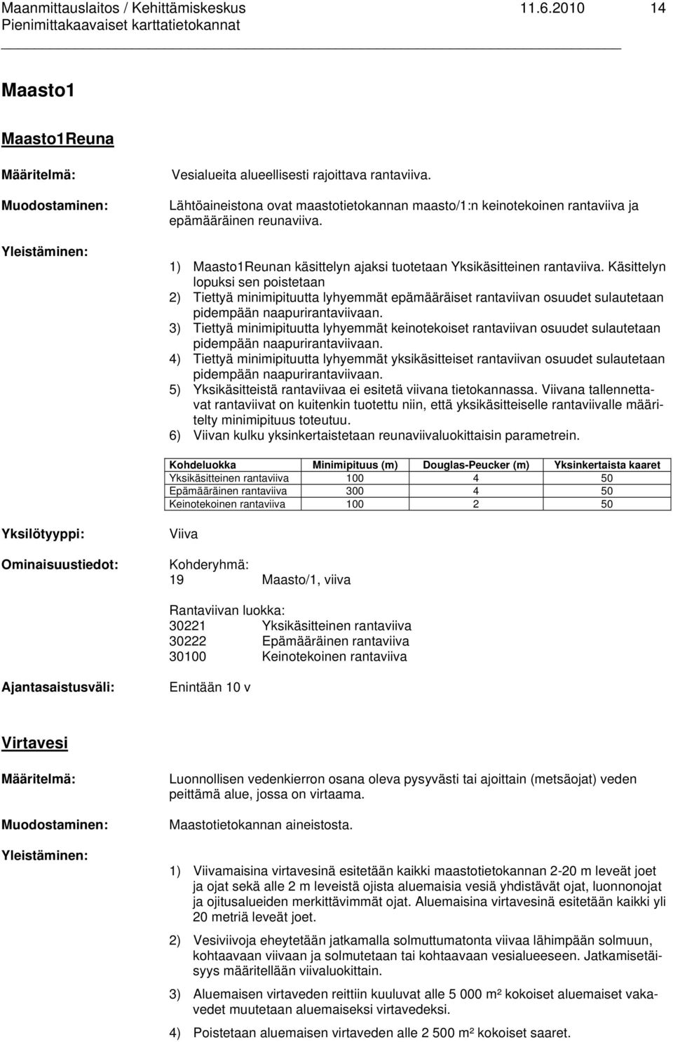 Käsittelyn lopuksi sen poistetaan 2) Tiettyä minimipituutta lyhyemmät epämääräiset rantaviivan osuudet sulautetaan pidempään naapurirantaviivaan.