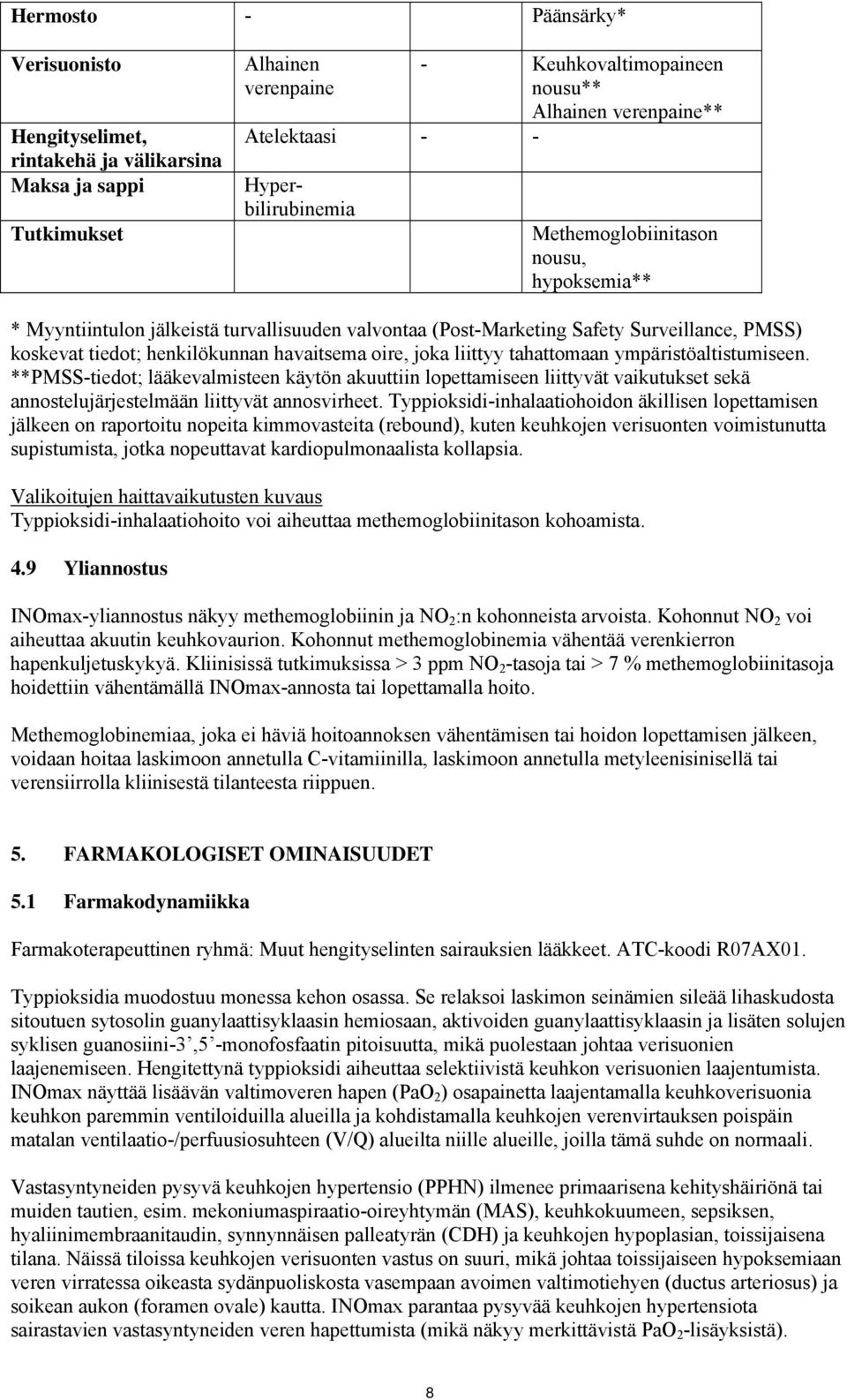 joka liittyy tahattomaan ympäristöaltistumiseen. **PMSS-tiedot; lääkevalmisteen käytön akuuttiin lopettamiseen liittyvät vaikutukset sekä annostelujärjestelmään liittyvät annosvirheet.