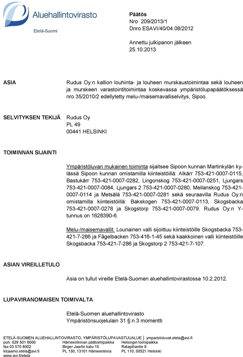 melu-/maisemavalliselvitys, Sipoo.