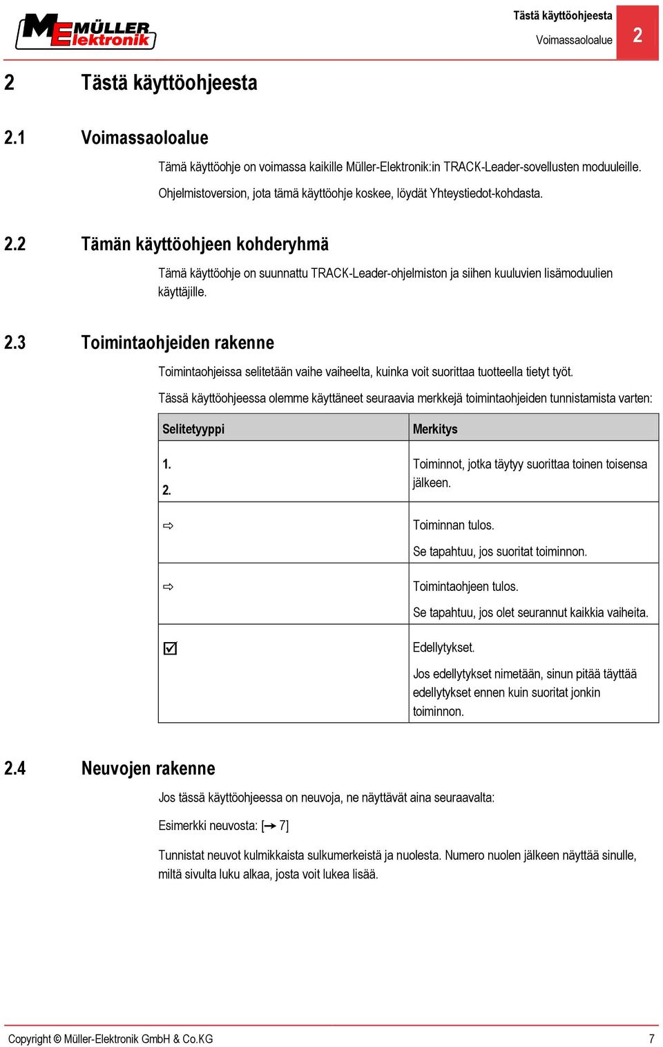 3 Tämän käyttöohjeen kohderyhmä Tämä käyttöohje on suunnattu TRACK-Leader-ohjelmiston ja siihen kuuluvien lisämoduulien käyttäjille.