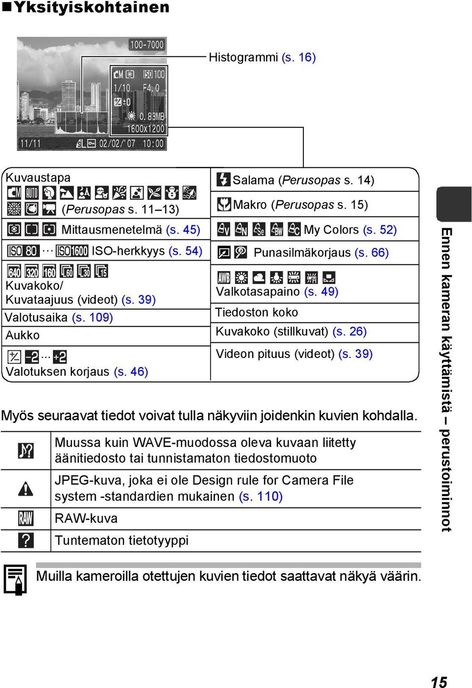 39) Myös seuraavat tiedot voivat tulla näkyviin joidenkin kuvien kohdalla.