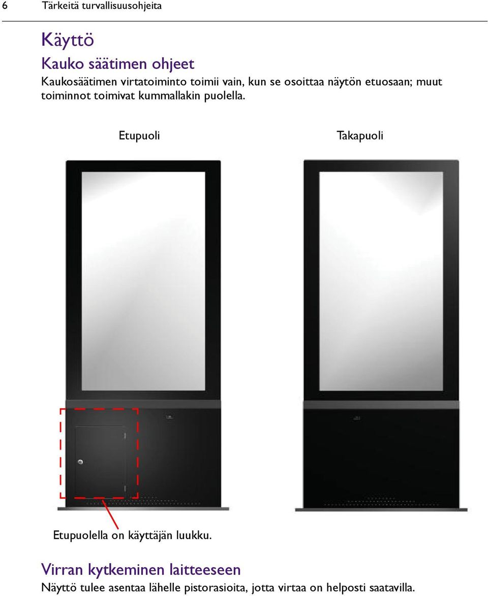kummallakin puolella. Etupuoli Takapuoli Etupuolella on käyttäjän luukku.