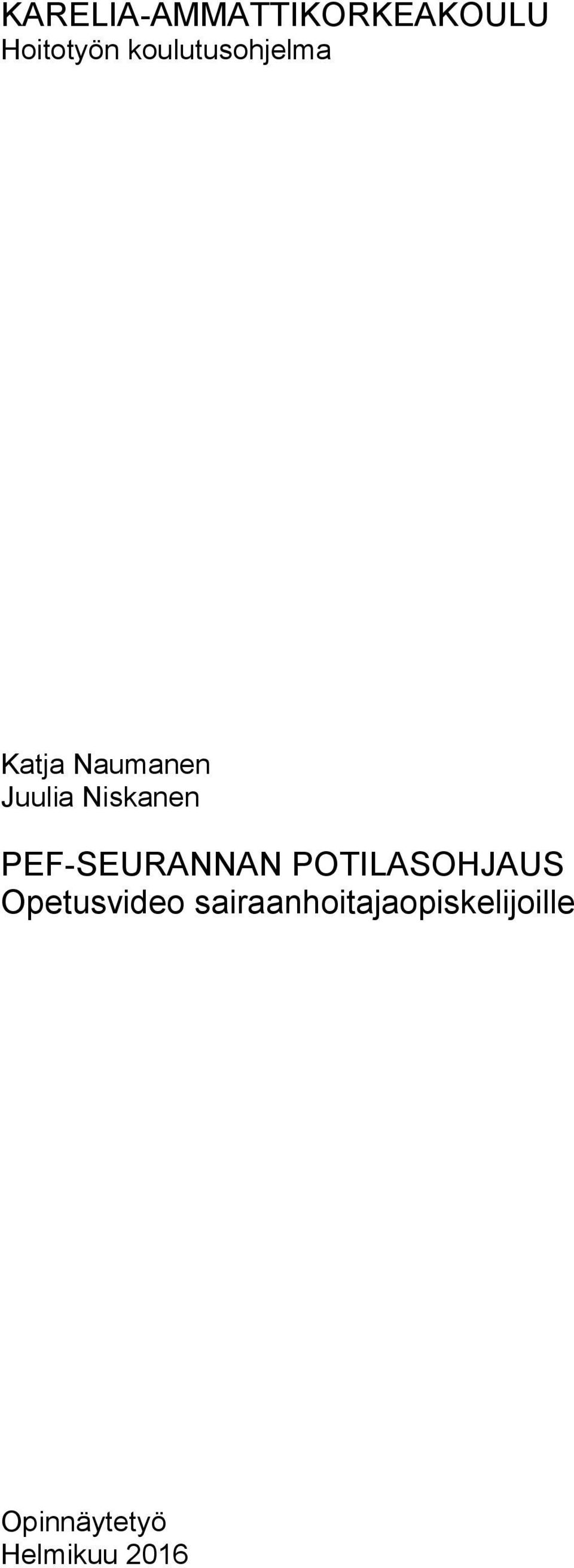 Niskanen PEF-SEURANNAN POTILASOHJAUS