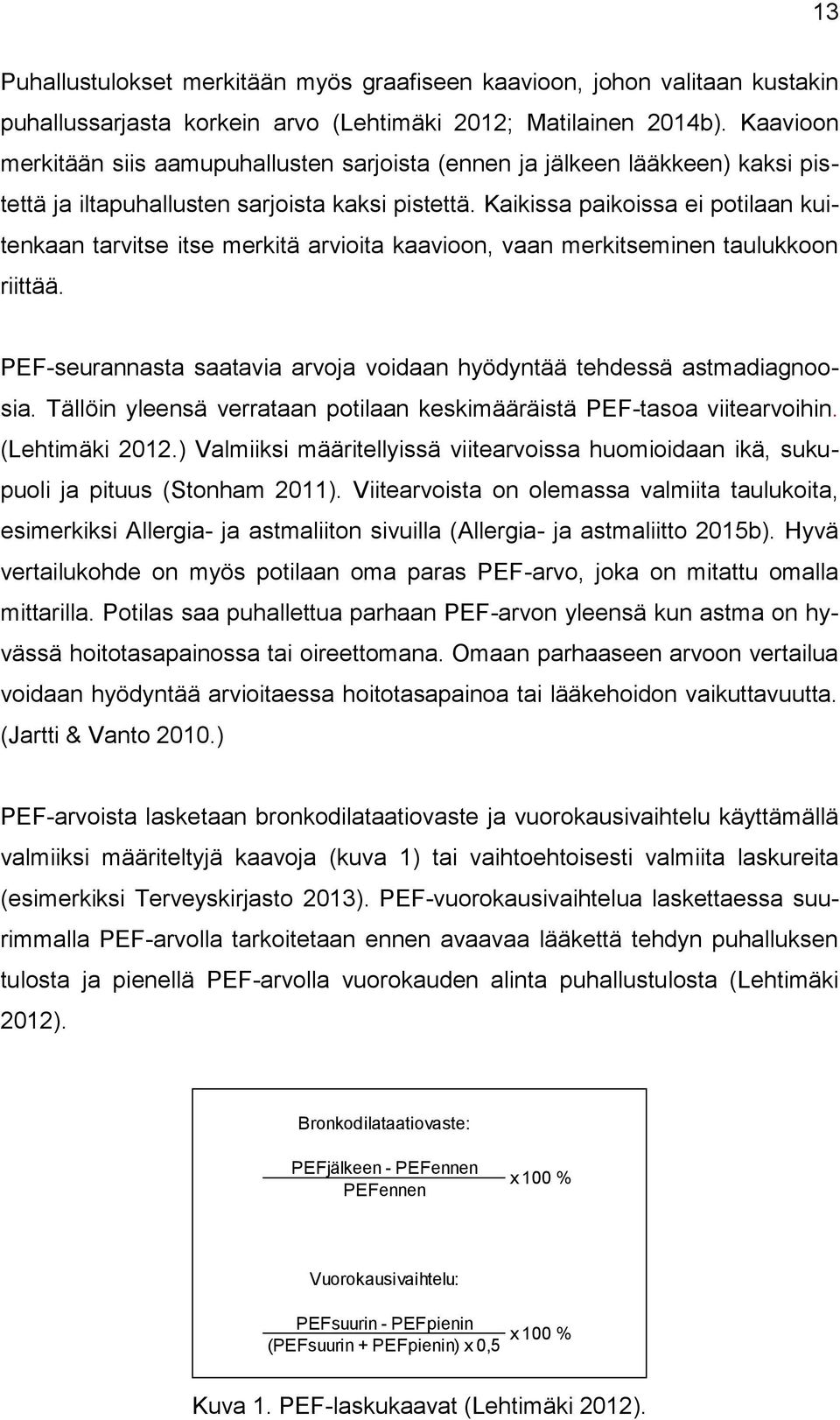 Kaikissa paikoissa ei potilaan kuitenkaan tarvitse itse merkitä arvioita kaavioon, vaan merkitseminen taulukkoon riittää. PEF-seurannasta saatavia arvoja voidaan hyödyntää tehdessä astmadiagnoosia.