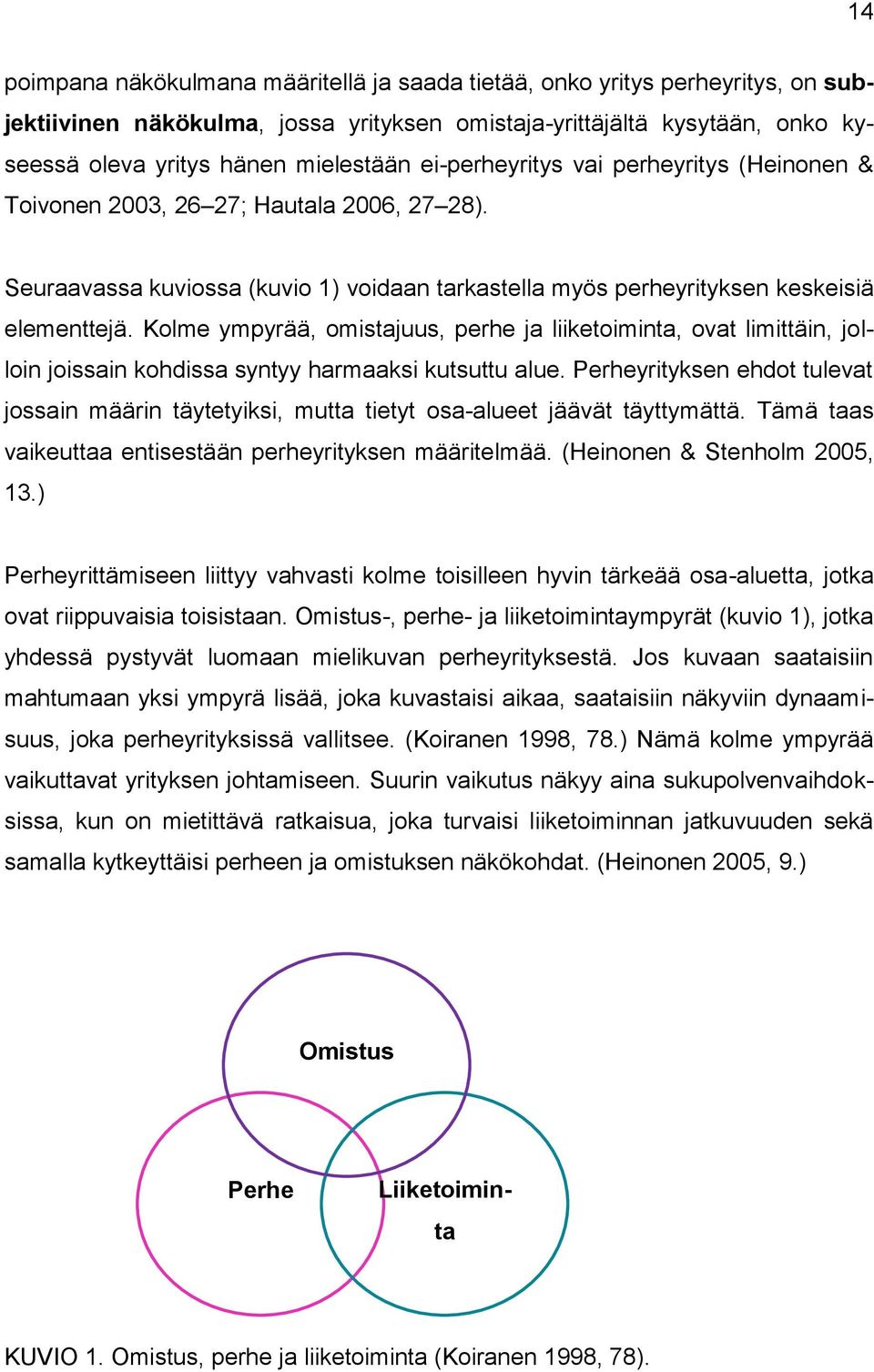 Kolme ympyrää, omistajuus, perhe ja liiketoiminta, ovat limittäin, jolloin joissain kohdissa syntyy harmaaksi kutsuttu alue.