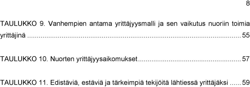 nuoriin toimia yrittäjinä... 55 TAULUKKO 10.