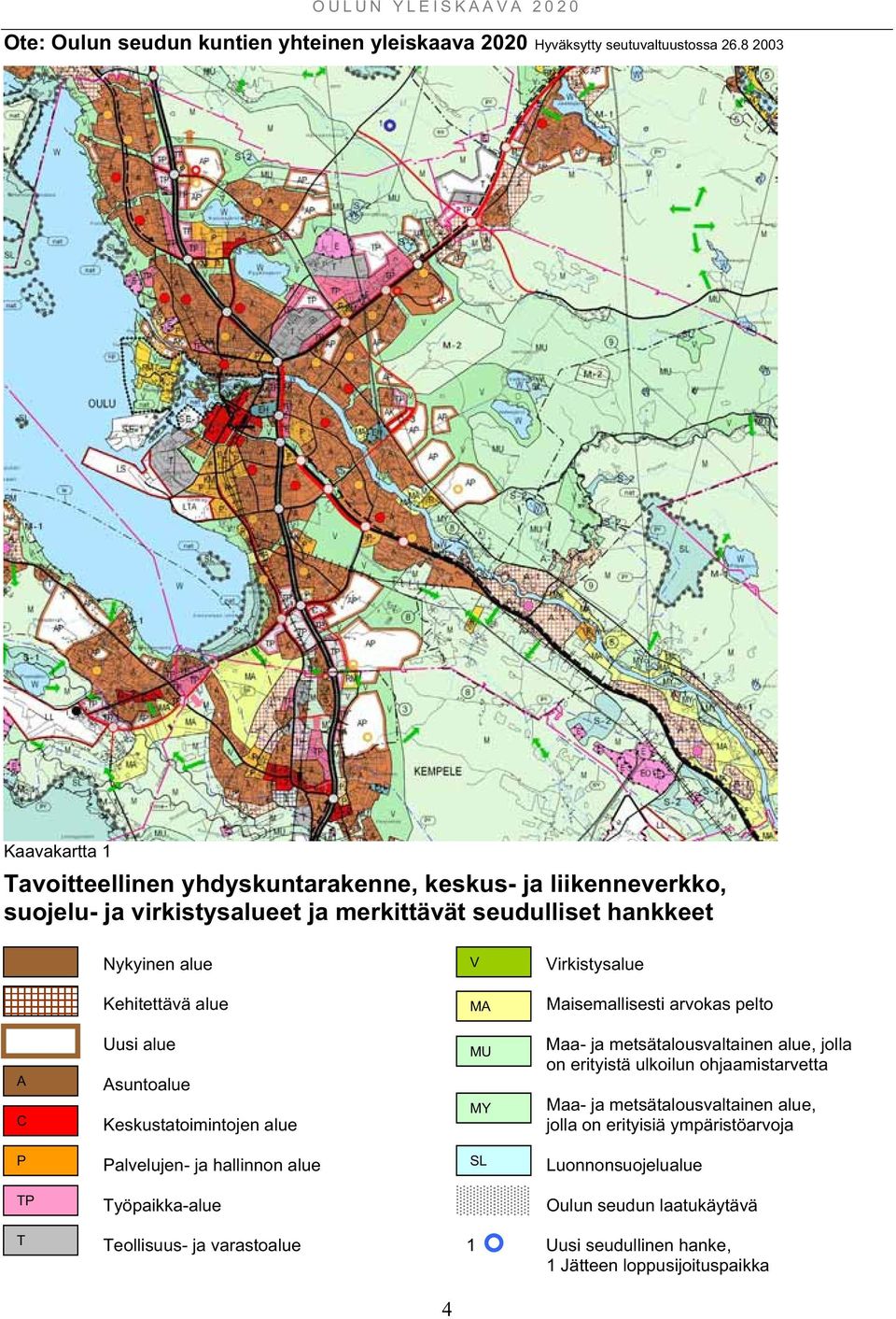 Virkistysalue Kehitettävä alue MA Maisemallisesti arvokas pelto A C Uusi alue Asuntoalue Keskustatoimintojen alue MU MY Maa- ja metsätalousvaltainen alue, jolla on erityistä