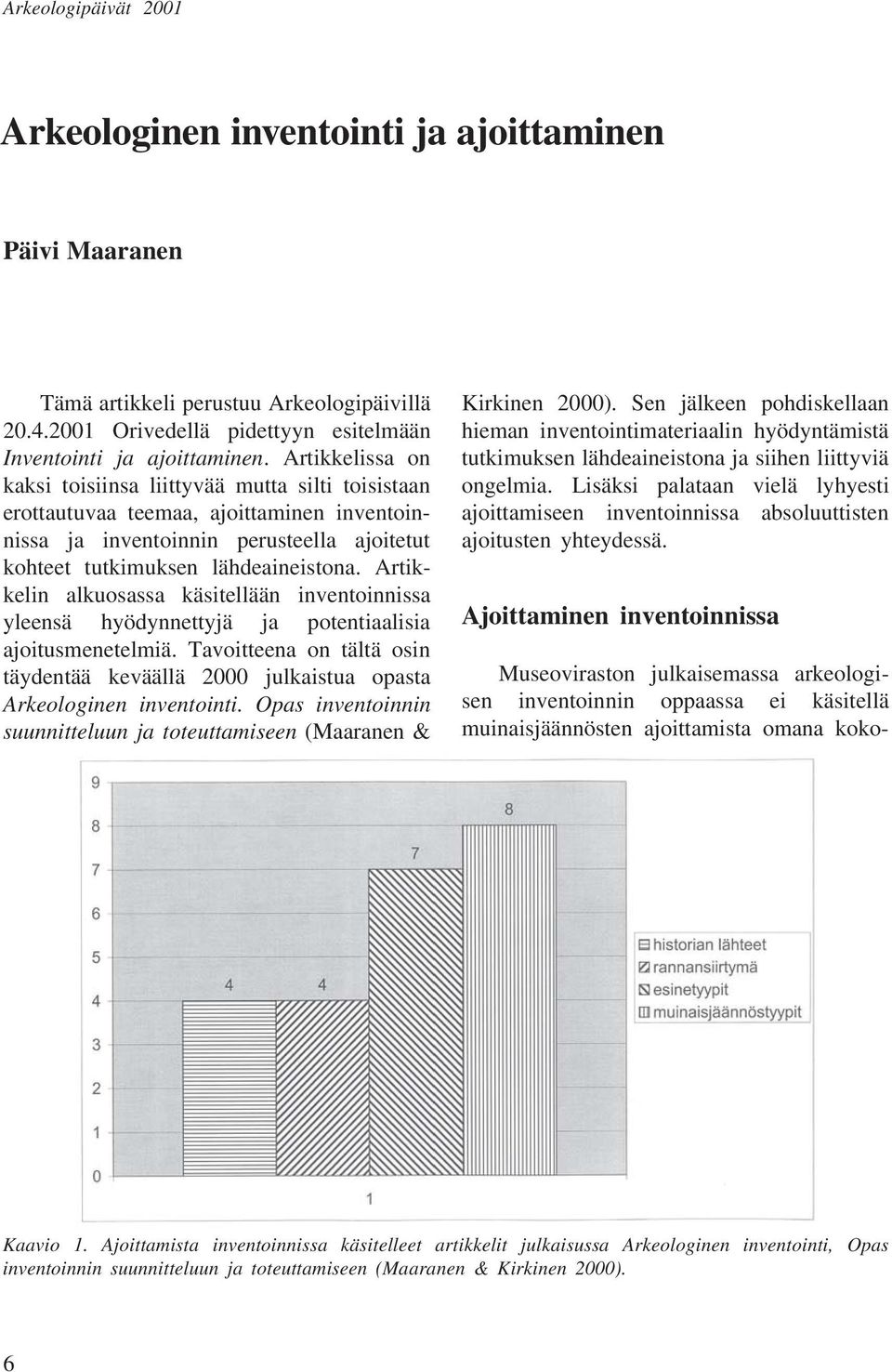 Artikkelin alkuosassa käsitellään inventoinnissa yleensä hyödynnettyjä ja potentiaalisia ajoitusmenetelmiä.